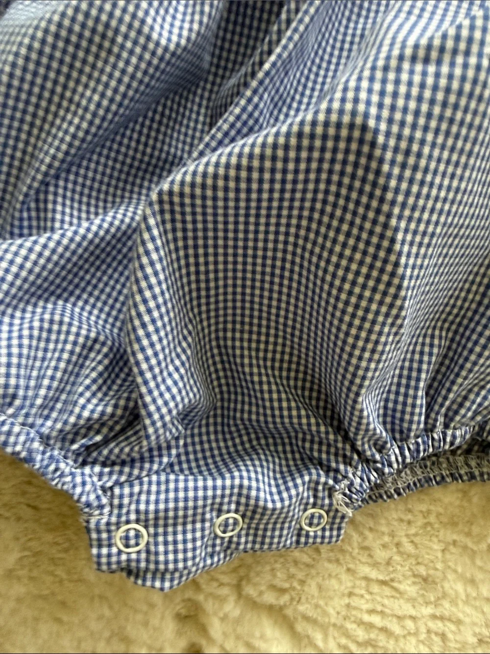 Sticky Fish USA Flag Smocked Blue Gingham Bubble Rompers Set - Size 9 months